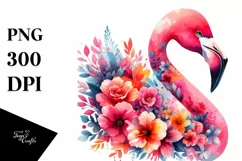 Vibrant Flamingo with Flower Half | Clipart Product Image 3