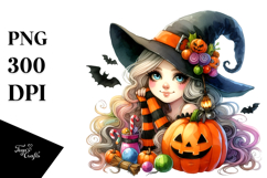 Vibrant Witch Halloween Drawing | Watercolor Clipart Product Image 1
