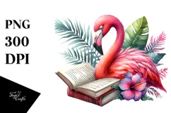 Vibrant Reading Flamingo | Sublimation | Clipart Product Image 1