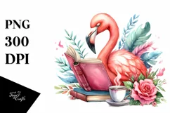 Vibrant Reading Flamingo | Sublimation | Clipart Product Image 1
