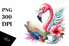 Vibrant Reading Flamingo | Sublimation | Clipart Product Image 1