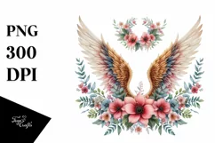 Watercolor Angel Wings with Flowers Product Image 1