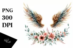 Watercolor Angel Wings with Flowers Product Image 1
