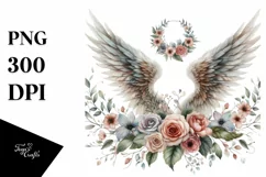 Watercolor Angel Wings with Flowers Product Image 1