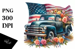 Pickup Truck with Flowers USA Flag Product Image 3