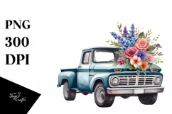 Pickup Truck with Flowers USA Flag Product Image 1