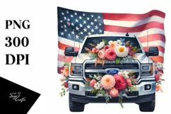 Pickup Truck with Flowers USA Flag Product Image 1