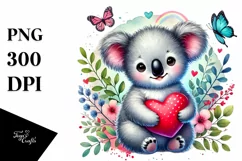 Baby Koala Holding Heart PNG Product Image 1