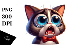 Exaggerated Cartoon Cat with Bow Tie PNG Product Image 1
