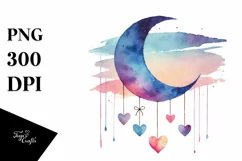 Simple Washed Moon with Hearts PNG Product Image 1