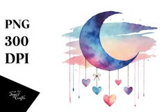 Simple Washed Moon with Hearts PNG Product Image 1