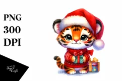Expressive Baby Tiger with Santa Hat, Transparent PNG Product Image 3