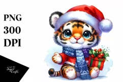 Expressive Baby Tiger with Santa Hat, Transparent PNG Product Image 3