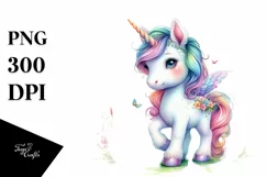 Colorful Baby Unicorn with Meadow, PNG Product Image 3