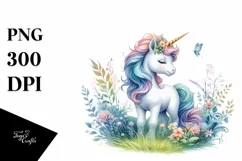Baby Unicorn in Meadow, PNG Product Image 3