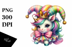 Baby Unicorn in Jester's Hat, PNG Product Image 3