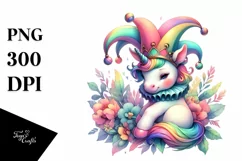 Baby Unicorn with Jester Hat PNG Product Image 3