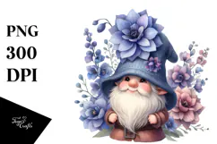 Cute Gnome with Delphinium Floral Frame, Watercolor Art Product Image 1