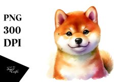 Watercolor Cute Vibrant Shiba Inu | Clipart Product Image 1