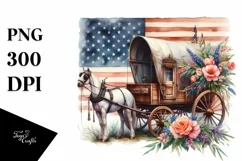 Vintage Horse Wagon with Flowers USA Flag Product Image 3