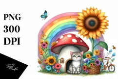 Watercolor CAT House Mushroom | Clipart Product Image 3