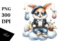 Bunny in Leather Jeans on Cloud With Eggs PNG Product Image 1