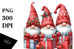 Watercolor Cute Red Christmas Gnomes Behind Presents View Product Image 1