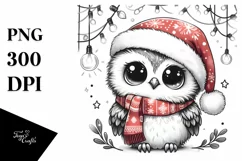 Cute Baby Owl with Santa Hat PNG Product Image 1