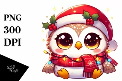 Cute Baby Owl with Santa Hat, PNG Product Image 1