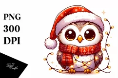 Cute Baby Owl with Santa Hat PNG Product Image 1