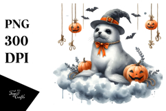 Halloween Seal Sitting on Cloud PNG Product Image 1