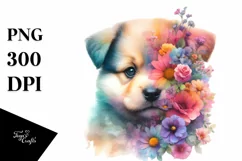 Vibrant Pastel Puppy with Flowers | Clipart Product Image 3