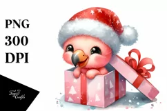 Expressive Baby Flamingo with Santa Hat, Transparent PNG Product Image 3