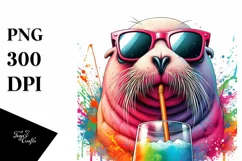 Colorful Quirky Walrus Sipping Drink | Clipart Product Image 3