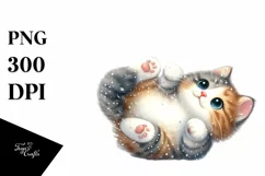 Whimsical Cat with Snowflakes PNG Product Image 3