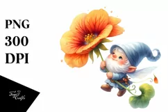 Cute Small Gnome Nasturtium Watercolor | Clipart Product Image 1