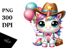 Smiling Baby Unicorn with Lab Coat PNG Product Image 1