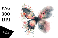 Grungy Butterfly Watercolor Painting with Spring Flowers Product Image 1
