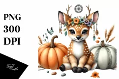 Funny Cute Baby Deer with Pumpkins | Clipart Product Image 1