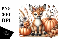 Funny Cute Baby Deer with Pumpkins | Clipart Product Image 3