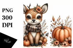 Funny Cute Baby Deer with Pumpkins | Clipart Product Image 1