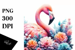 Pastel Flamingo with Flower Half | Clipart Product Image 3