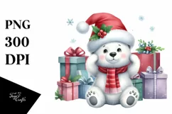Cute Whimsical Santa Hat Polar Bear PNG Product Image 1