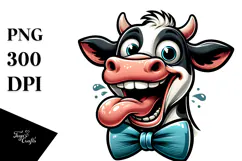 Exaggerated Cartoon Cow with Bow Tie PNG Product Image 1