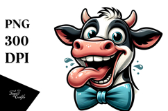 Exaggerated Cartoon Cow with Bow Tie PNG Product Image 1