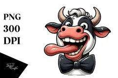 Exaggerated Cartoon Cow with Bow Tie PNG Product Image 1
