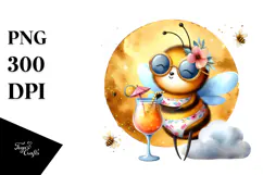 Bee in Beachwear Drinking Cocktail, High-Res PNG Product Image 1