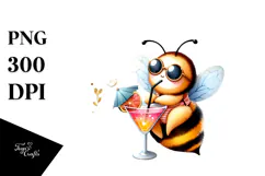 Cute Bee in Beachwear with Cocktail PNG Product Image 1