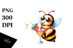 Cute Bee in Beachwear with Cocktail PNG Product Image 1