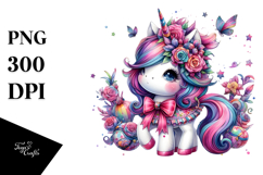 Cute Unicorn with Floral Wreath PNG Product Image 1